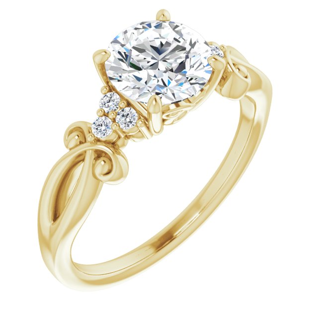 10K Yellow Gold Customizable 7-stone Round Cut Design with Tri-Cluster Accents and Teardrop Fleur-de-lis Motif
