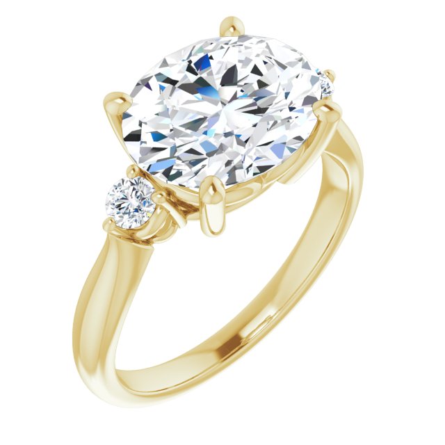 10K Yellow Gold Customizable 3-stone Oval Cut Design with Twin Petite Round Accents