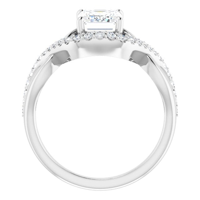 Cubic Zirconia Engagement Ring- The Kwan Lee (Customizable Radiant Cut Design with Semi-Accented Twisting Infinity Bypass Split Band and Half-Halo)
