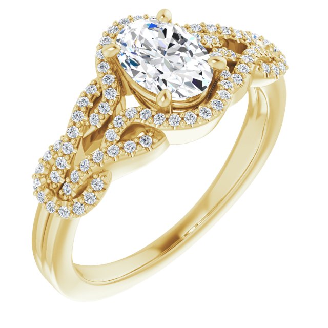 10K Yellow Gold Customizable Oval Cut Design with Intricate Over-Under-Around Pavé Accented Band