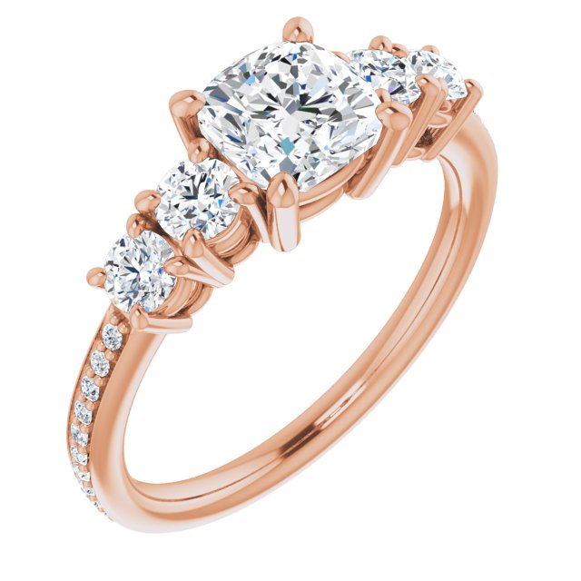 10K Rose Gold Customizable 5-stone Cushion Cut Design Enhanced with Accented Band