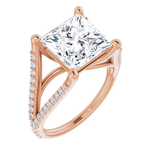 10K Rose Gold Customizable Cathedral-raised Princess/Square Cut Center with Exquisite Accented Split-band