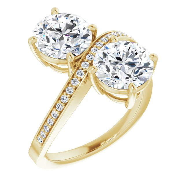 10K Yellow Gold Customizable 2-stone Round Cut Bypass Design with Thin Twisting Shared Prong Band