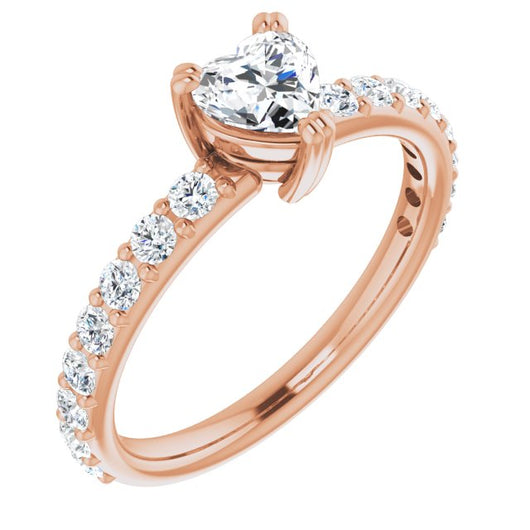 10K Rose Gold Customizable Heart Cut Design with Large Round Cut 3/4 Band Accents