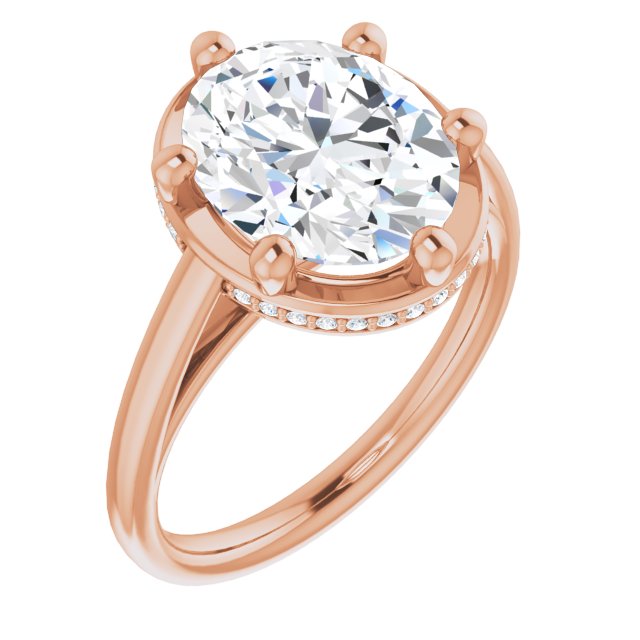 10K Rose Gold Customizable Super-Cathedral Oval Cut Design with Hidden-stone Under-halo Trellis