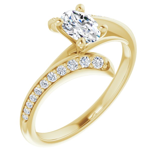 10K Yellow Gold Customizable Oval Cut Style with Artisan Bypass and Shared Prong Band