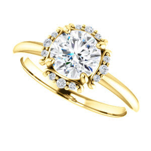 Cubic Zirconia Engagement Ring- The Tiara Rose (Customizable Round Cut Design with Thin Band & Semi-Halo)