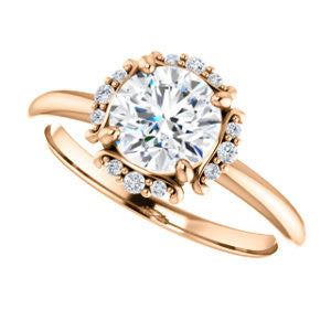 Cubic Zirconia Engagement Ring- The Tiara Rose (Customizable Round Cut Design with Thin Band & Semi-Halo)