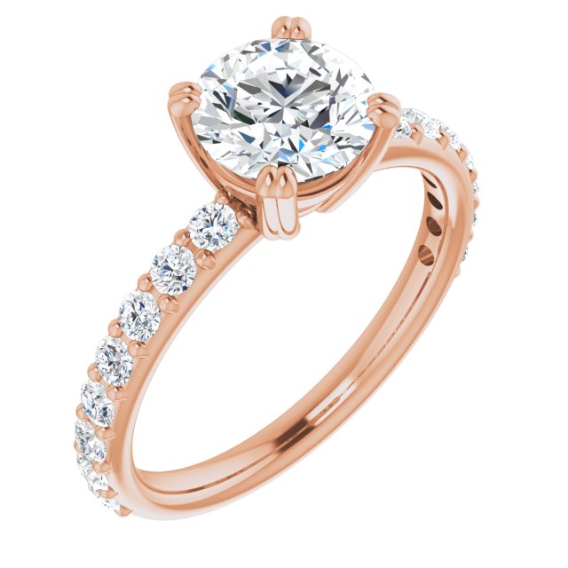 10K Rose Gold Customizable Round Cut Design with Large Round Cut 3/4 Band Accents