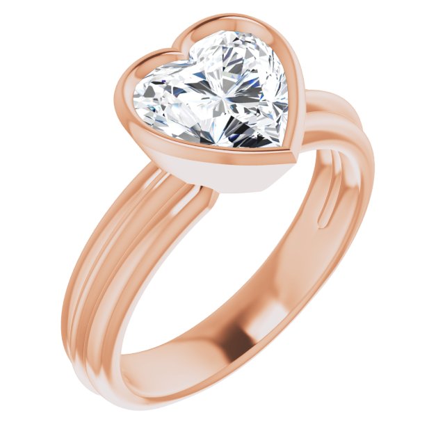 Cubic Zirconia Engagement Ring- The Aretha (Customizable Bezel-set Heart Cut Solitaire with Grooved Band)