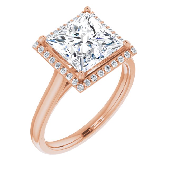 10K Rose Gold Customizable Halo-Styled Cathedral Princess/Square Cut Design