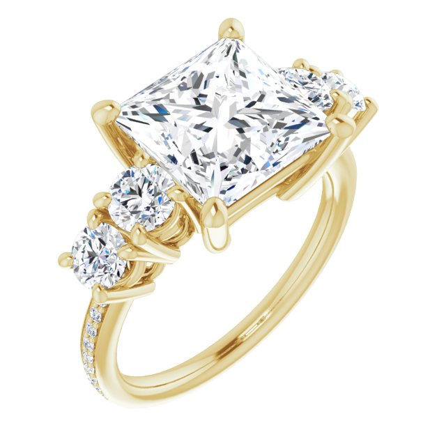 10K Yellow Gold Customizable 5-stone Princess/Square Cut Design Enhanced with Accented Band