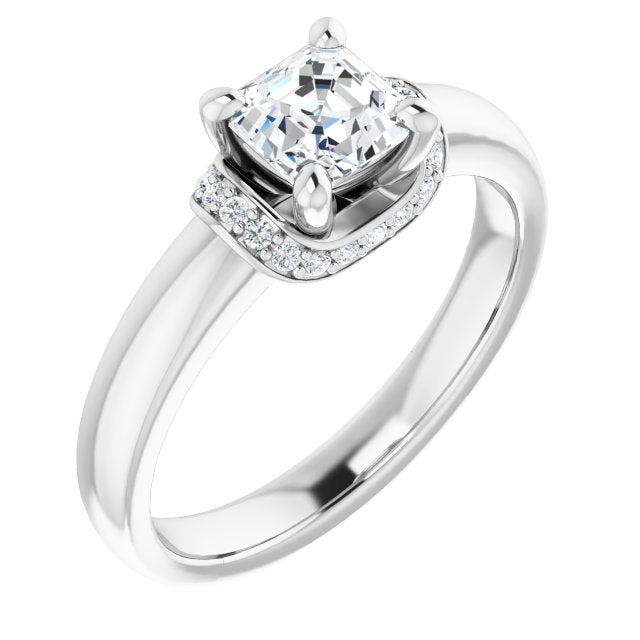 10K White Gold Customizable Asscher Cut Style featuring Saddle-shaped Under Halo