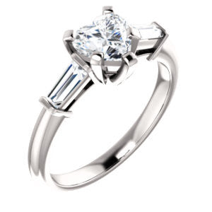 Cubic Zirconia Engagement Ring- The Monica (Customizable Heart Cut Center with Dual Tapered Baguettes)