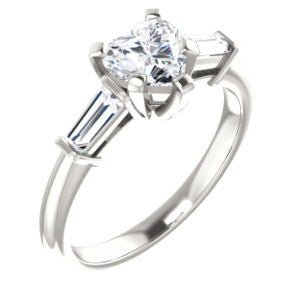 Cubic Zirconia Engagement Ring- The Monica (Customizable Heart Cut Center with Dual Tapered Baguettes)