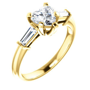 Cubic Zirconia Engagement Ring- The Monica (Customizable Heart Cut Center with Dual Tapered Baguettes)