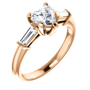 Cubic Zirconia Engagement Ring- The Monica (Customizable Heart Cut Center with Dual Tapered Baguettes)