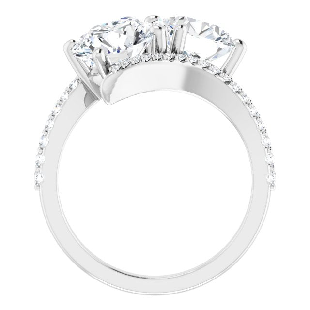 Cubic Zirconia Engagement Ring- The Nellie (Customizable Double Round Cut 2-stone Design with Ultra-thin Bypass Band and Pavé Enhancement)