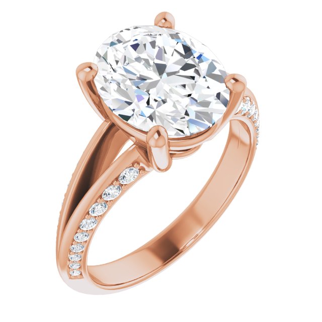 10K Rose Gold Customizable Oval Cut Center with 4-sided-Accents Knife-Edged Split-Band