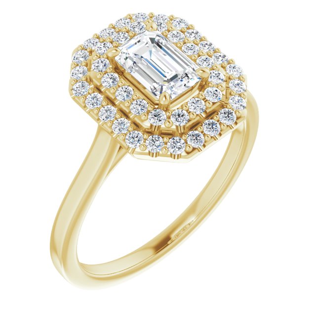 10K Yellow Gold Customizable Cathedral-set Emerald/Radiant Cut Design with Double Halo