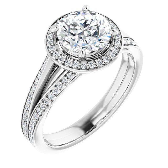 10K White Gold Customizable Round Cut Design with Split-Band Shared Prong & Halo