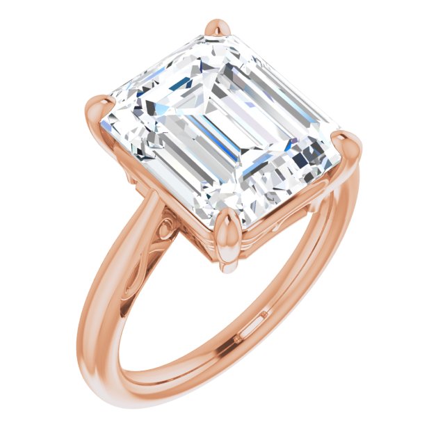 10K Rose Gold Customizable Emerald/Radiant Cut Solitaire with 'Incomplete' Decorations