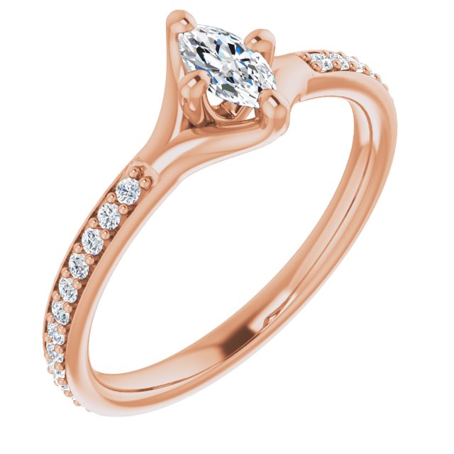 10K Rose Gold Customizable Marquise Cut Design featuring Thin Band and Shared-Prong Round Accents