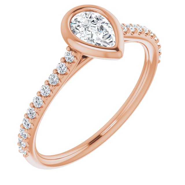 10K Rose Gold Customizable Bezel-set Pear Cut Style with Ultra-thin Pavé-Accented Band