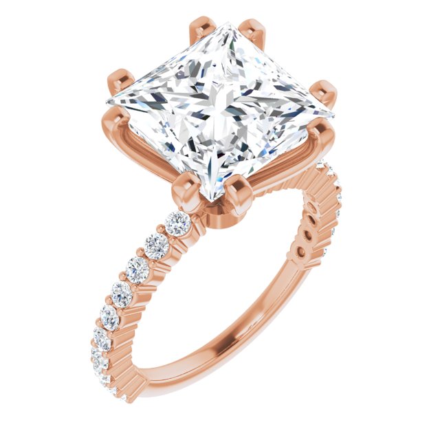 10K Rose Gold Customizable 8-prong Princess/Square Cut Design with Thin, Stackable Pav? Band