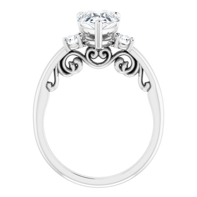 Cubic Zirconia Engagement Ring- The Danika (Customizable Pear Cut 3-stone Style featuring Heart-Motif Band Enhancement)