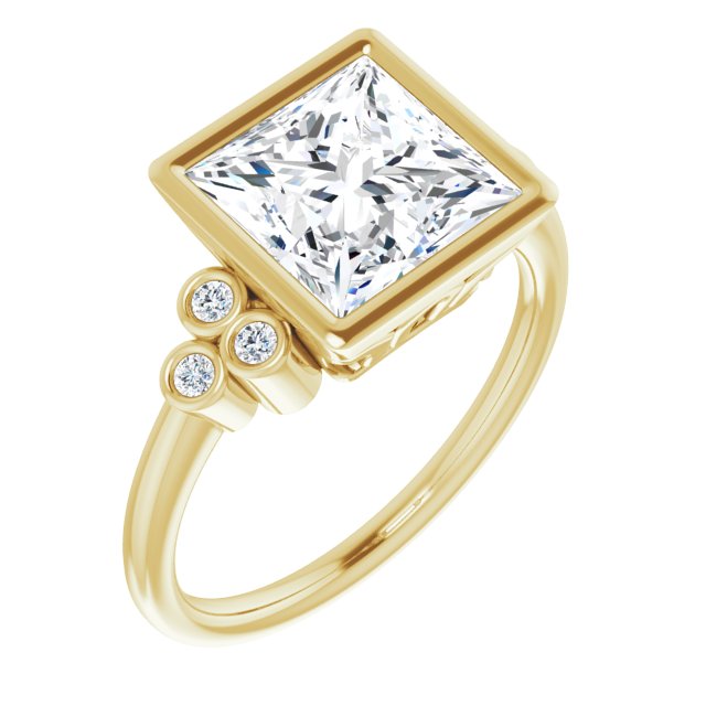 10K Yellow Gold Customizable 7-stone Princess/Square Cut Style with Triple Round-Bezel Accent Cluster Each Side