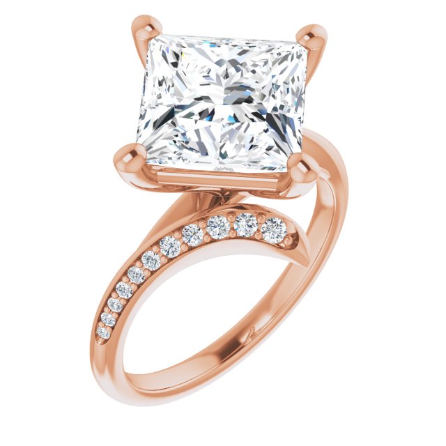 10K Rose Gold Customizable Princess/Square Cut Style with Artisan Bypass and Shared Prong Band