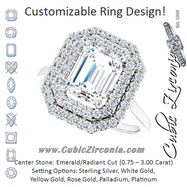 Cubic Zirconia Engagement Ring- The Giuliana (Customizable Cathedral-set Emerald Cut Design with Double Halo)