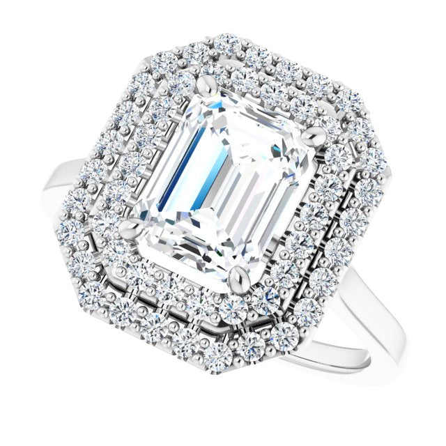 Cubic Zirconia Engagement Ring- The Giuliana (Customizable Cathedral-set Emerald Cut Design with Double Halo)