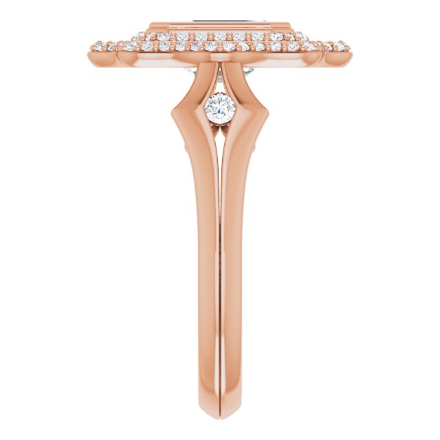 Cubic Zirconia Engagement Ring- The Cyra (Customizable Cathedral-bezel Radiant Cut Design with Floral Double Halo and Channel-Accented Split Band)