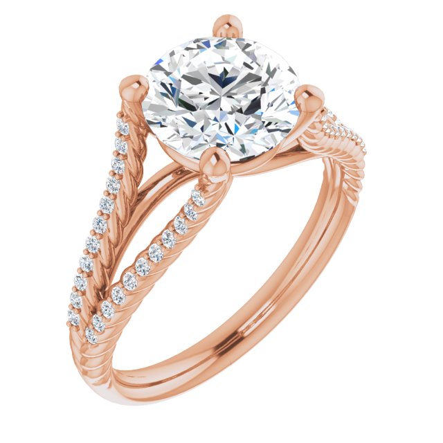 Cubic Zirconia Engagement Ring- The Contessa (Customizable Round Cut Style with Split Band and Rope-Pavé)