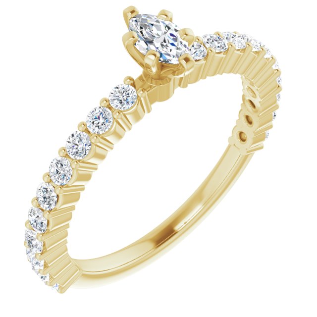 10K Yellow Gold Customizable 8-prong Marquise Cut Design with Thin, Stackable Pav? Band