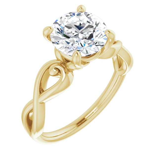 14K Yellow Gold Customizable Round Cut Solitaire Design with Tapered Infinity-symbol Split-band