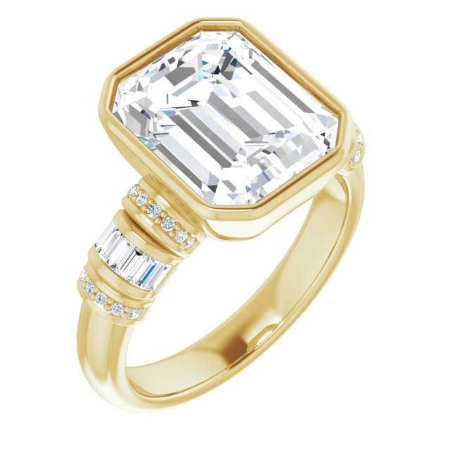 10K Yellow Gold Customizable Bezel-set Emerald/Radiant Cut Setting with Wide Sleeve-Accented Band