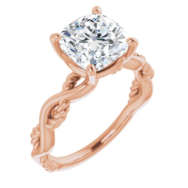 10K Rose Gold Customizable Cushion Cut Solitaire with Twisting Split Band