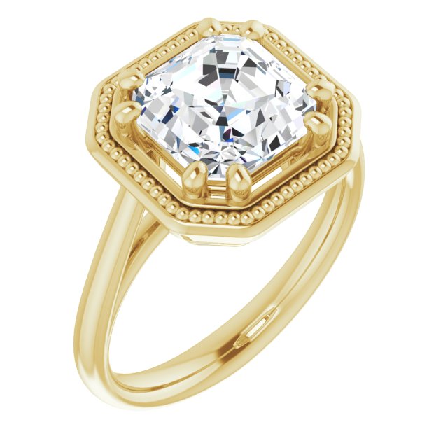 10K Yellow Gold Customizable Asscher Cut Solitaire with Metallic Drops Halo Lookalike