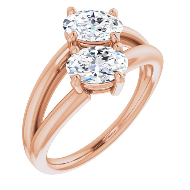 10K Rose Gold Customizable Two Stone Double Oval Cut Design with Split Bypass Band