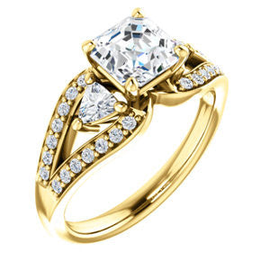 Cubic Zirconia Engagement Ring- The Karen (Customizable Enhanced 3-stone Design with Asscher Cut Center, Dual Trillion Accents and Wide Pavé-Split Band)