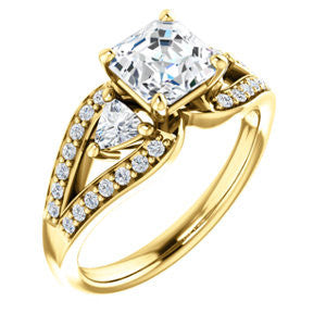 CZ Wedding Set, featuring The Karen engagement ring (Customizable Enhanced 3-stone Design with Asscher Cut Center, Dual Trillion Accents and Wide Pavé-Split Band)