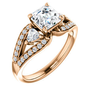 CZ Wedding Set, featuring The Karen engagement ring (Customizable Enhanced 3-stone Design with Asscher Cut Center, Dual Trillion Accents and Wide Pavé-Split Band)