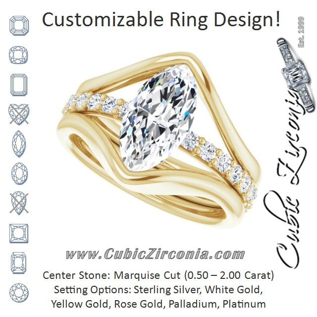 Cubic Zirconia Engagement Ring- The Hillary (Customizable Bezel-set Marquise Cut Style with Thick Pavé Band)