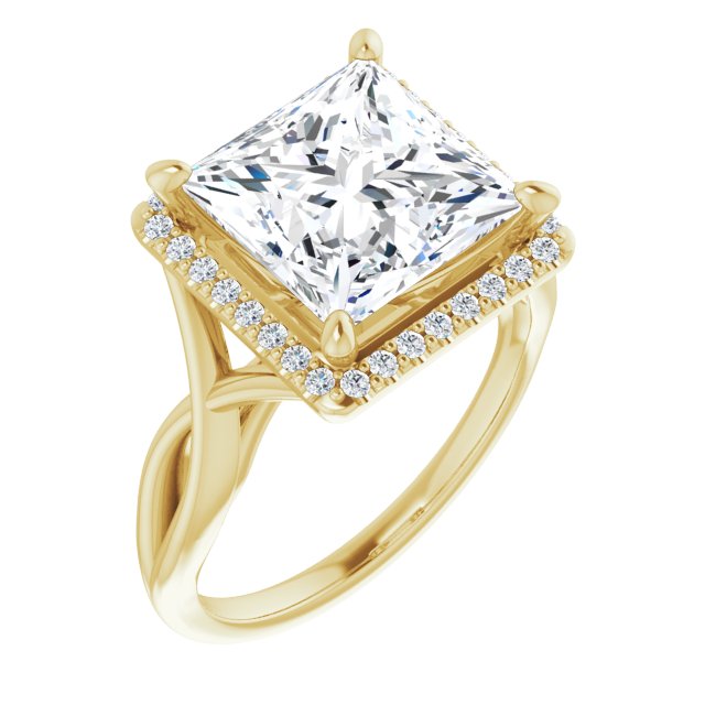 10K Yellow Gold Customizable Cathedral-Halo Princess/Square Cut Design with Twisting Split Band