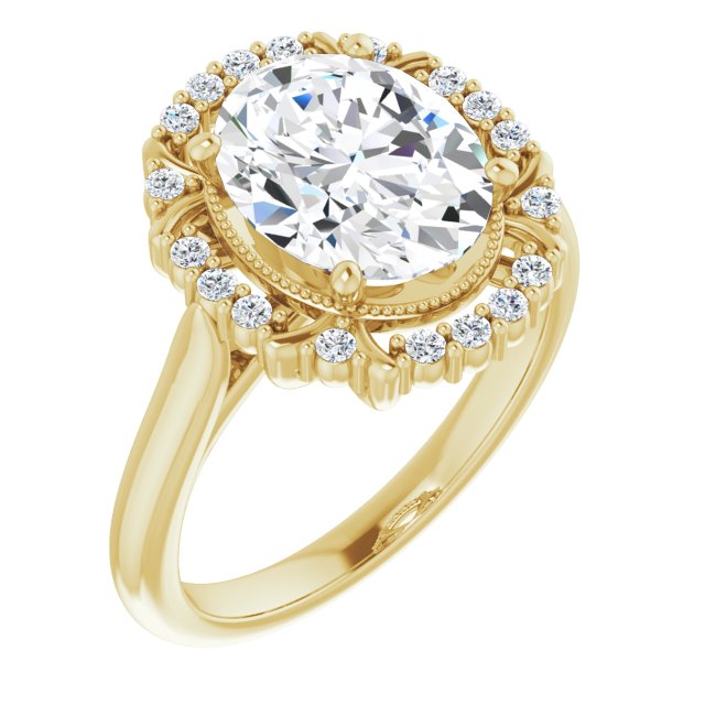 10K Yellow Gold Customizable Oval Cut Design with Majestic Crown Halo and Raised Illusion Setting