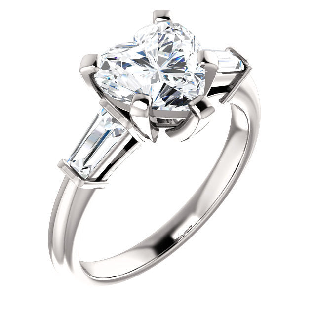 Cubic Zirconia Engagement Ring- The Monica (Customizable Heart Cut Center with Dual Tapered Baguettes)