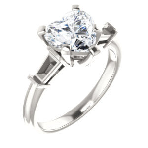 Cubic Zirconia Engagement Ring- The Monica (Customizable Heart Cut Center with Dual Tapered Baguettes)